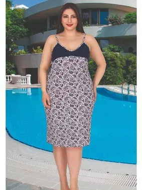 Lady Büyük Beden İnce Askılı Şal Desenli Gecelik Lady 8841