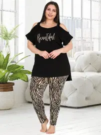 Lady Büyük Beden Omuz Dekolte Tayt ve Tunik Takım Lady 10758