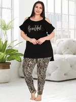 Büyük Beden Omuz Dekolte Tayt ve Tunik Takım Lady 10758 Siyah