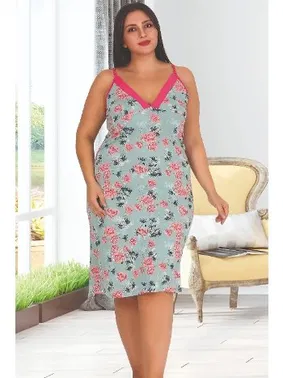 Lady Çiçekli İnce Askılı Büyük Beden Gecelik Lady 8836