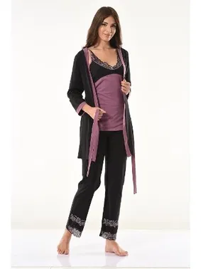 Derya Kurşun Dantel Detaylı Gecelik Sabahlık Takım Derya Kurşun 1043