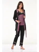 Dantel Detaylı Gecelik Sabahlık Takım Derya Kurşun 1043 Siyah