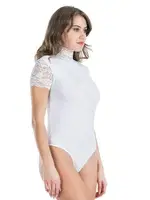 Dantelli Balıkçı Yaka Kadın Body Derya Kurşun 330 Beyaz görsel 5