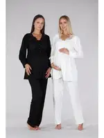 Dantelli Yaka Lohusa Hamile Pijama Takımı Bone 5327 Ekru