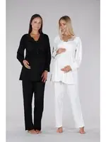 Dantelli Yaka Lohusa Hamile Pijama Takımı Bone 5327 Siyah detay görünüm