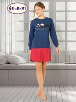 DoReMi Düğmeli Bayan Gecelik Lacivert