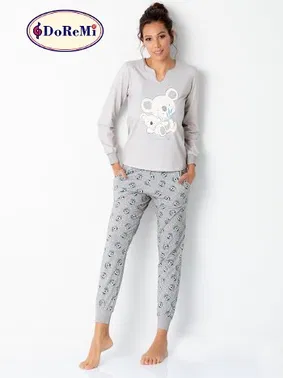 DOREMI Cepli Uzun Kollu Baskılı Kadın Pijama Takımı