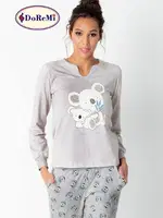 Cepli Uzun Kollu Baskılı Kadın Pijama Takımı Vizon görsel 9