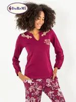 DoReMi Çiçek Desenli Bayan Pijama Takımı Bordo görsel 4