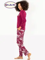 DoReMi Çiçek Desenli Bayan Pijama Takımı Bordo görsel 5