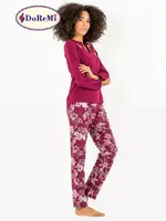 DoReMi Çiçek Desenli Bayan Pijama Takımı Bordo görsel 7
