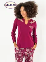 DoReMi Çiçek Desenli Bayan Pijama Takımı Bordo görsel 9