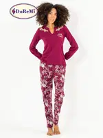 DoReMi Çiçek Desenli Bayan Pijama Takımı Bordo görsel 10
