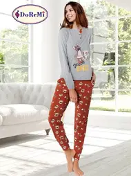 DOREMI DoReMi Düğmeli Hayvan Figürlü Bayan Pijama Takımı