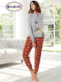 DOREMI DoReMi Düğmeli Hayvan Figürlü Bayan Pijama Takımı