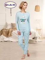 Uzun Kollu Önden Düğmeli Bayan Pijama Takımı Yeşil