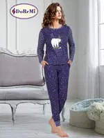 DoReMi Gece Baskılı Bayan Pijama Takımı Lacivert