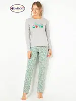 DoReMi Kaktüs Baskılı Bayan Pijama Takımı Gri Melanj görsel 4
