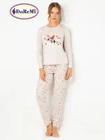 DoReMi Baskılı Bayan Pijama Takımı Bej