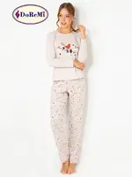 DoReMi Baskılı Bayan Pijama Takımı Bej detay görünüm
