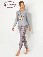 DoReMi Ekoseli Önden Düğmeli Bayan Pijama Takımı Gri farklı açı