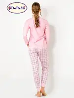 DoReMi Baskılı Ekoseli Bayan Pijama Takımı Pembe görsel 5
