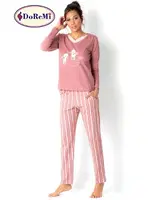 DoReMi Çizgili Bayan Pijama Takımı Kiremit farklı açı