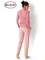 DoReMi Çizgili Bayan Pijama Takımı Kiremit görsel 5