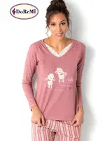 DoReMi Çizgili Bayan Pijama Takımı Kiremit görsel 6