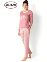 DoReMi Çizgili Bayan Pijama Takımı Kiremit görsel 7