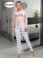 Cepli Ekoseli Kadın Pijama Takımı Yavruağzı
