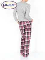 Baskılı Doremi Kadın Uzun Kollu Pijama Takımı Gri Melanj görsel 4