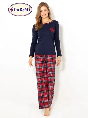 DOREMI Doremi Geniş Yaka Ekose Bayan Pijama Takımı