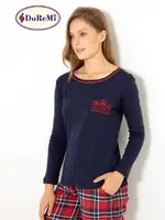 Doremi Geniş Yaka Ekose Bayan Pijama Takımı Lacivert farklı açı