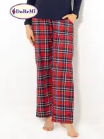 Doremi Geniş Yaka Ekose Bayan Pijama Takımı Lacivert görsel 5