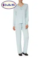 Doremi V Yaka Kadın Pijama Takımı Mavi detay görünüm