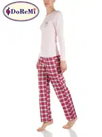 Pudra Ekose DoReMi Uzun Kollu Pijama Takımı Pudra farklı açı