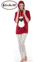 Kuzu Baskılı Bordo DoReMi Kadın Pijama Takımı Bordo detay görünüm