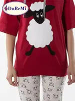 Kuzu Baskılı Bordo DoReMi Kadın Pijama Takımı Bordo görsel 6