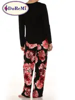 Çiçek Desenli DoReMi Pijama Takımı Siyah görsel 4