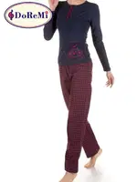 Yuvarlak Yaka Patlı DoReMi Pijama Takımı Lacivert farklı açı