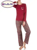 DoReMi Bordo Kışlık Ekose Pijama Takımı Bordo detay görünüm