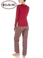 DoReMi Bordo Kışlık Ekose Pijama Takımı Bordo görsel 4
