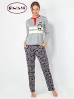 DoReMi Pinguin Bayan Pijama Takımı Gri Melanj detay görünüm