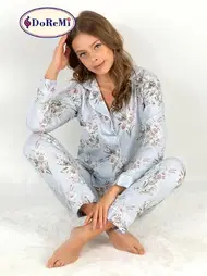 DOREMI DoReMi Blue Grace Uzun Kollu Bayan Pijama Takımı