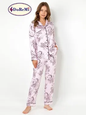 DOREMI DoReMi Cherry Rot Uzun Kollu Bayan Pijama Takımı
