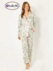 DOREMI DoReMi Çiçekli Doğal Viskon Soft Yumuşak Düğmeli Pijama Takımı