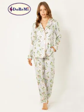 DOREMI DoReMi Çiçekli Doğal Viskon Soft Yumuşak Düğmeli Pijama Takımı - Alternatif Görünüm