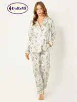 DoReMi Çiçekli Doğal Viskon Soft Yumuşak Düğmeli Pijama Takımı Desenli detay görünüm