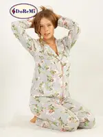 DoReMi Çiçekli Doğal Viskon Soft Yumuşak Düğmeli Pijama Takımı Desenli görsel 7